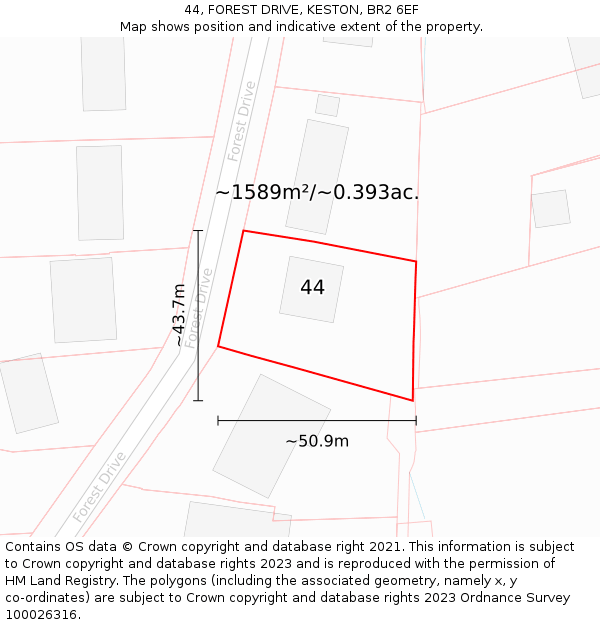 44, FOREST DRIVE, KESTON, BR2 6EF: Plot and title map