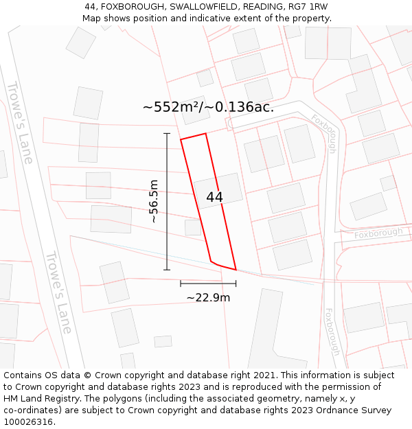 44, FOXBOROUGH, SWALLOWFIELD, READING, RG7 1RW: Plot and title map