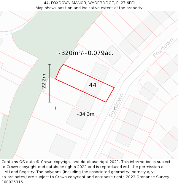 44, FOXDOWN MANOR, WADEBRIDGE, PL27 6BD: Plot and title map