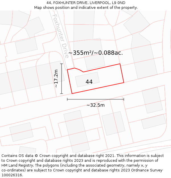 44, FOXHUNTER DRIVE, LIVERPOOL, L9 0ND: Plot and title map