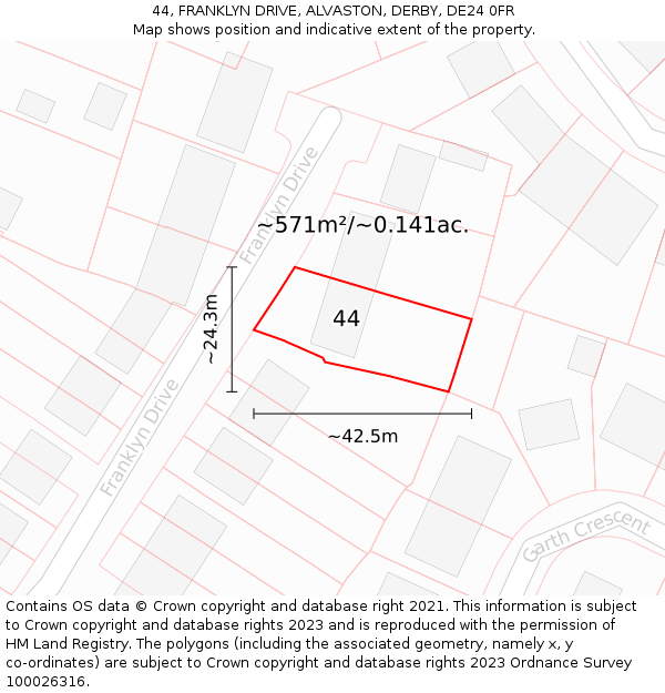 44, FRANKLYN DRIVE, ALVASTON, DERBY, DE24 0FR: Plot and title map