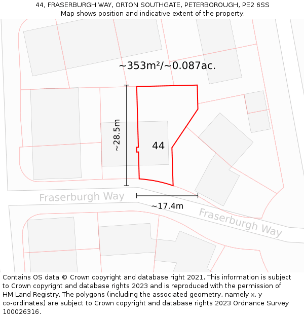 44, FRASERBURGH WAY, ORTON SOUTHGATE, PETERBOROUGH, PE2 6SS: Plot and title map