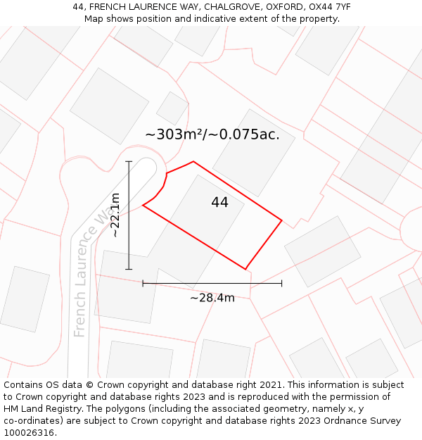 44, FRENCH LAURENCE WAY, CHALGROVE, OXFORD, OX44 7YF: Plot and title map