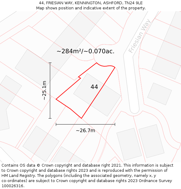 44, FRIESIAN WAY, KENNINGTON, ASHFORD, TN24 9LE: Plot and title map