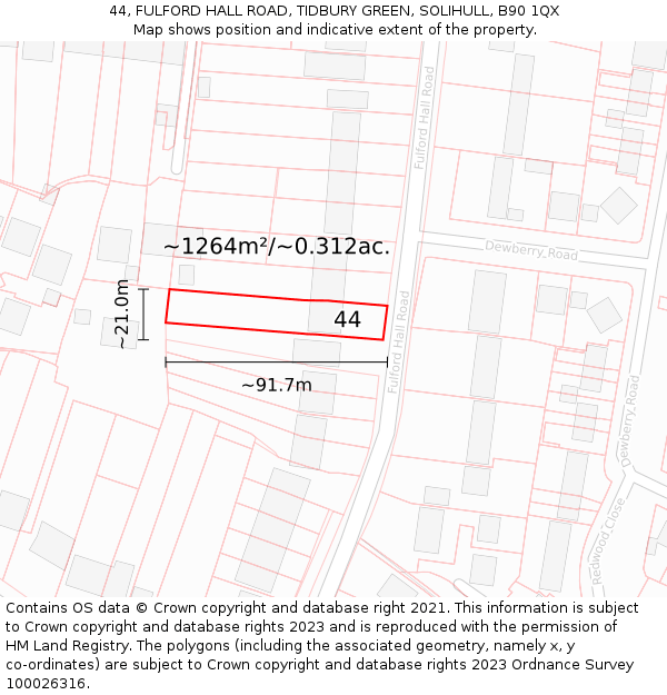44, FULFORD HALL ROAD, TIDBURY GREEN, SOLIHULL, B90 1QX: Plot and title map