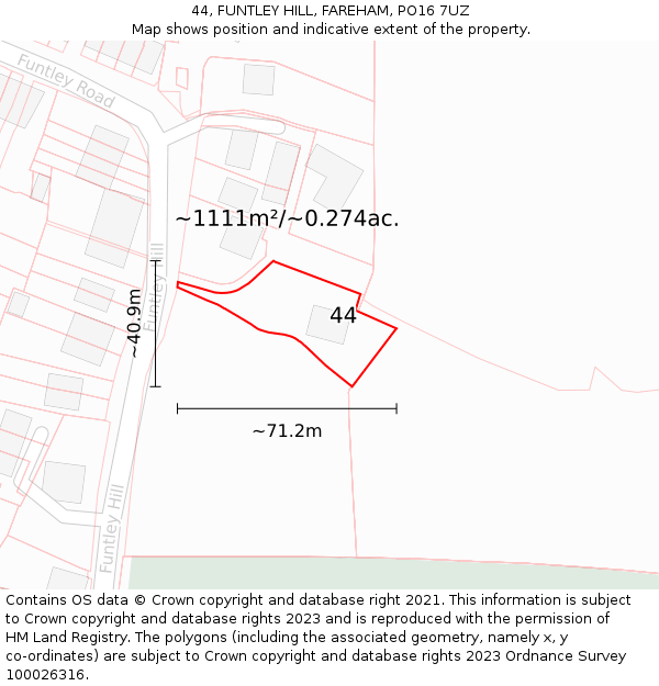 44, FUNTLEY HILL, FAREHAM, PO16 7UZ: Plot and title map