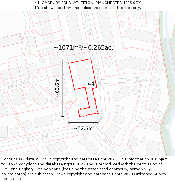 44, GADBURY FOLD, ATHERTON, MANCHESTER, M46 0GX: Plot and title map