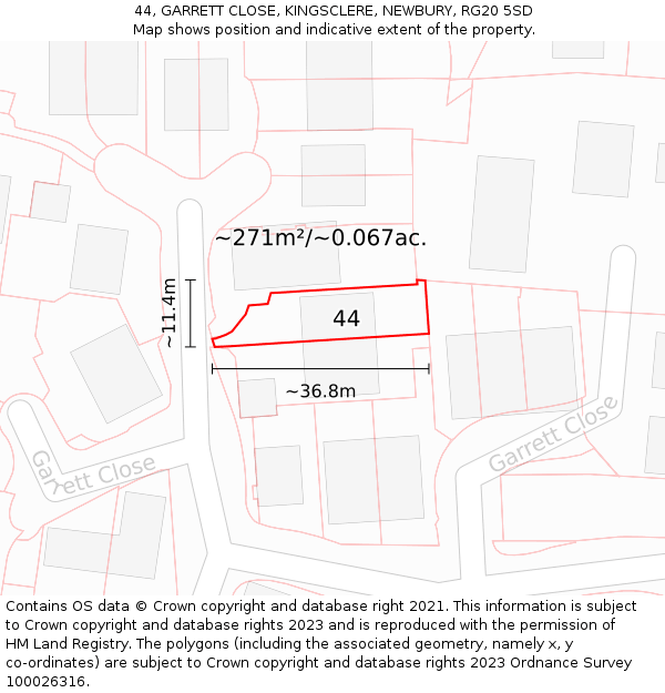 44, GARRETT CLOSE, KINGSCLERE, NEWBURY, RG20 5SD: Plot and title map