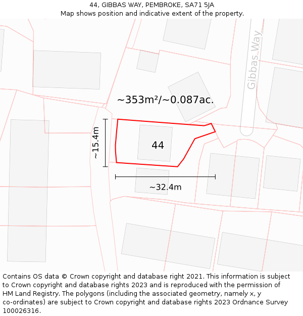 44, GIBBAS WAY, PEMBROKE, SA71 5JA: Plot and title map