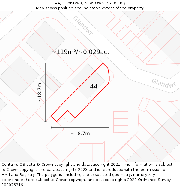 44, GLANDWR, NEWTOWN, SY16 1RQ: Plot and title map
