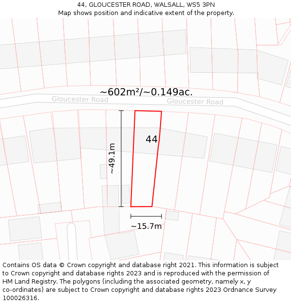 44, GLOUCESTER ROAD, WALSALL, WS5 3PN: Plot and title map