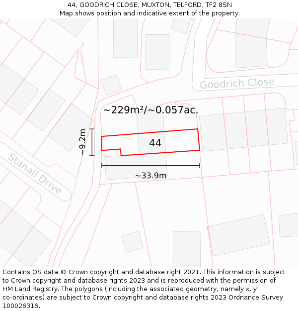 44, GOODRICH CLOSE, MUXTON, TELFORD, TF2 8SN: Plot and title map