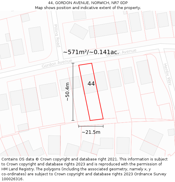 44, GORDON AVENUE, NORWICH, NR7 0DP: Plot and title map