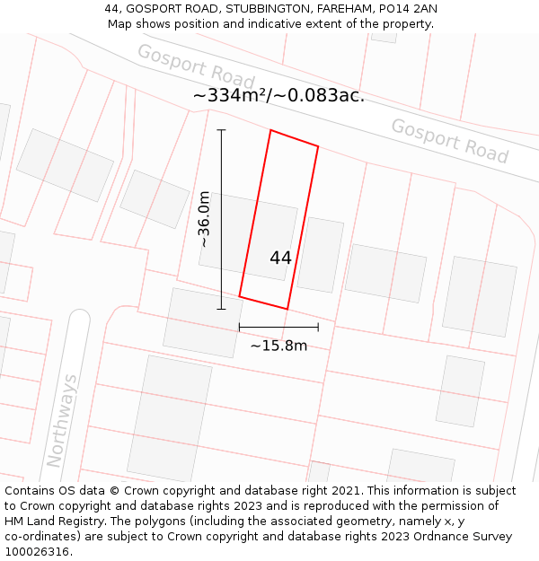 44, GOSPORT ROAD, STUBBINGTON, FAREHAM, PO14 2AN: Plot and title map