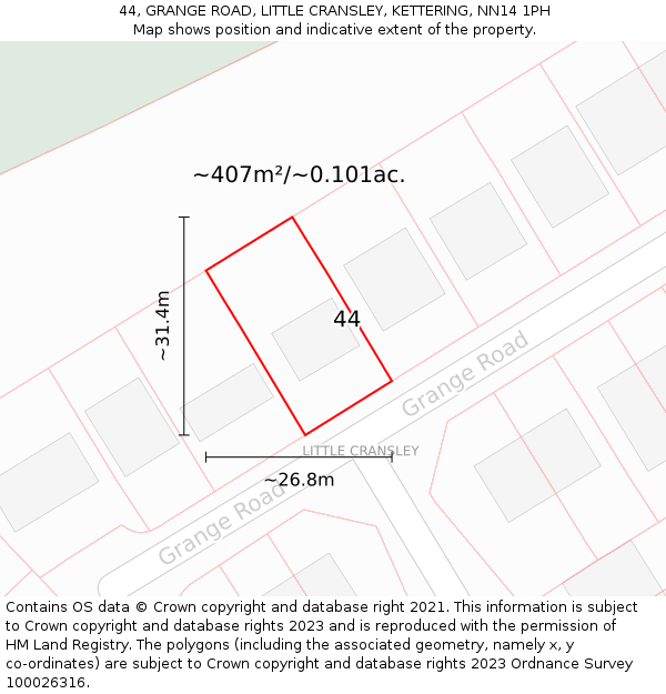 44, GRANGE ROAD, LITTLE CRANSLEY, KETTERING, NN14 1PH: Plot and title map