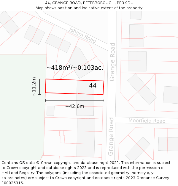 44, GRANGE ROAD, PETERBOROUGH, PE3 9DU: Plot and title map
