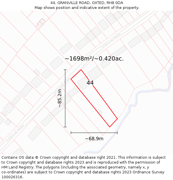 44, GRANVILLE ROAD, OXTED, RH8 0DA: Plot and title map