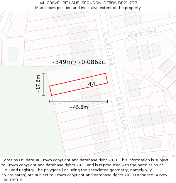 44, GRAVEL PIT LANE, SPONDON, DERBY, DE21 7DB: Plot and title map