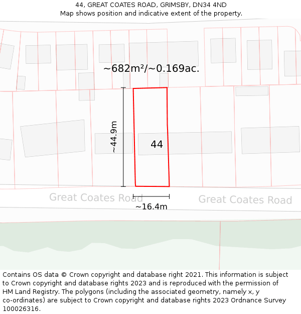 44, GREAT COATES ROAD, GRIMSBY, DN34 4ND: Plot and title map
