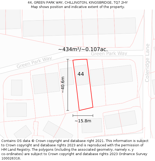 44, GREEN PARK WAY, CHILLINGTON, KINGSBRIDGE, TQ7 2HY: Plot and title map