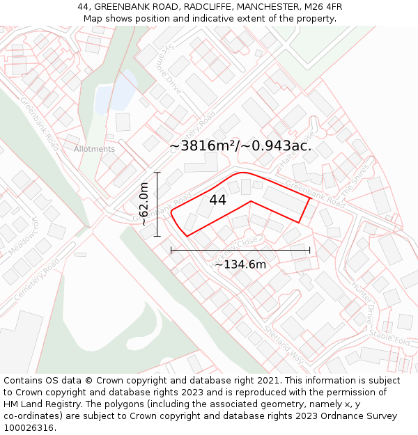 44, GREENBANK ROAD, RADCLIFFE, MANCHESTER, M26 4FR: Plot and title map