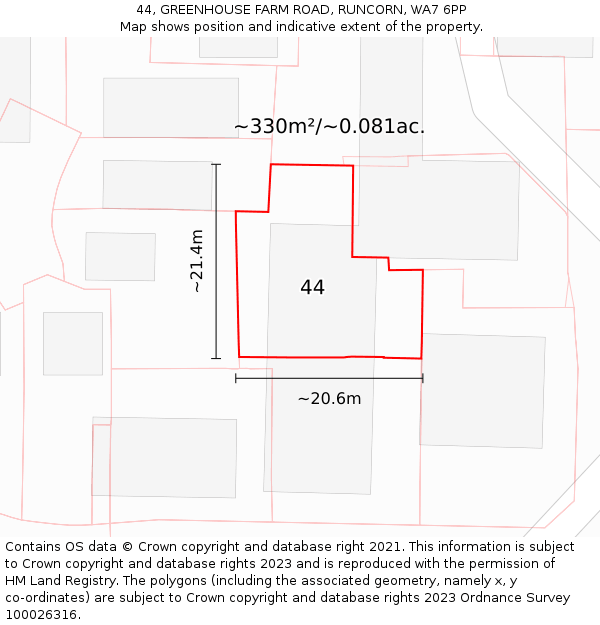 44, GREENHOUSE FARM ROAD, RUNCORN, WA7 6PP: Plot and title map