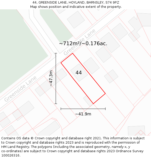 44, GREENSIDE LANE, HOYLAND, BARNSLEY, S74 9PZ: Plot and title map