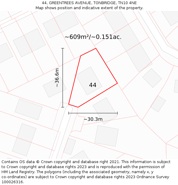 44, GREENTREES AVENUE, TONBRIDGE, TN10 4NE: Plot and title map