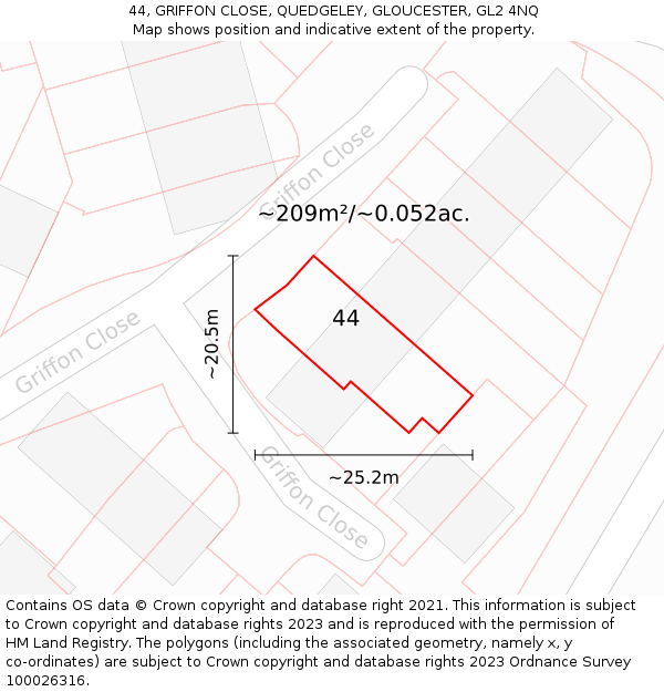 44, GRIFFON CLOSE, QUEDGELEY, GLOUCESTER, GL2 4NQ: Plot and title map