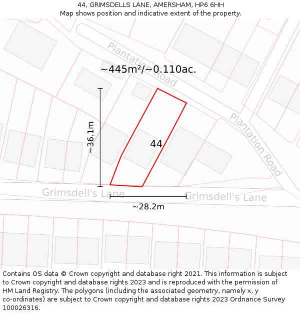 44, GRIMSDELLS LANE, AMERSHAM, HP6 6HH: Plot and title map