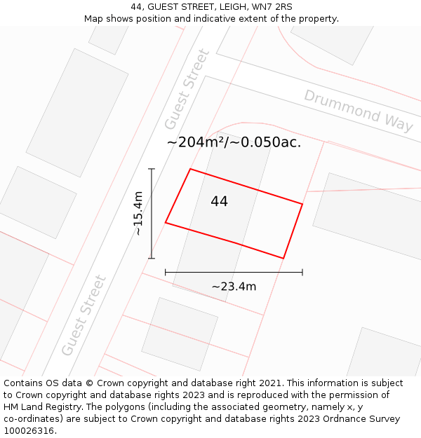 44, GUEST STREET, LEIGH, WN7 2RS: Plot and title map