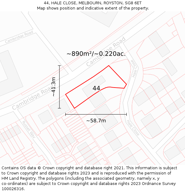 44, HALE CLOSE, MELBOURN, ROYSTON, SG8 6ET: Plot and title map