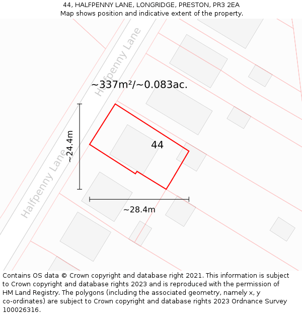 44, HALFPENNY LANE, LONGRIDGE, PRESTON, PR3 2EA: Plot and title map