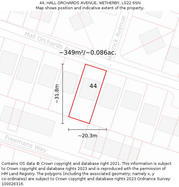 44, HALL ORCHARDS AVENUE, WETHERBY, LS22 6SN: Plot and title map