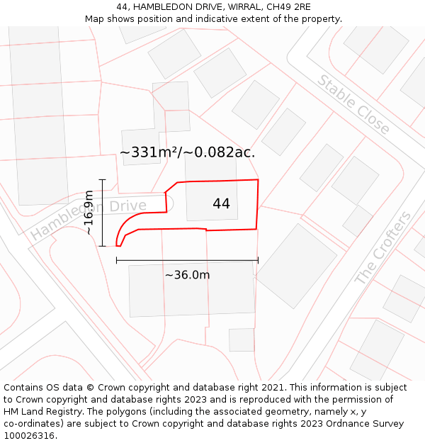 44, HAMBLEDON DRIVE, WIRRAL, CH49 2RE: Plot and title map