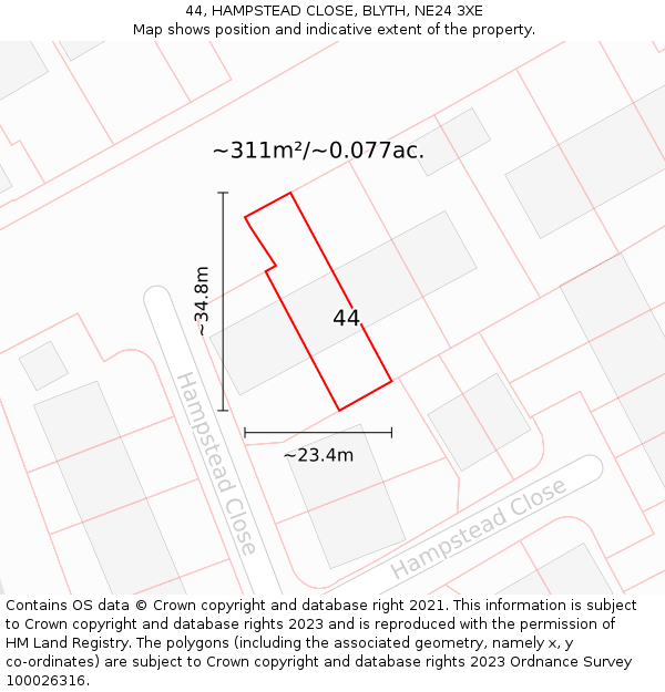 44, HAMPSTEAD CLOSE, BLYTH, NE24 3XE: Plot and title map