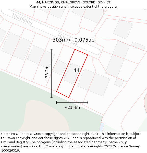 44, HARDINGS, CHALGROVE, OXFORD, OX44 7TJ: Plot and title map
