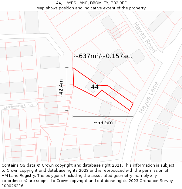 44, HAYES LANE, BROMLEY, BR2 9EE: Plot and title map