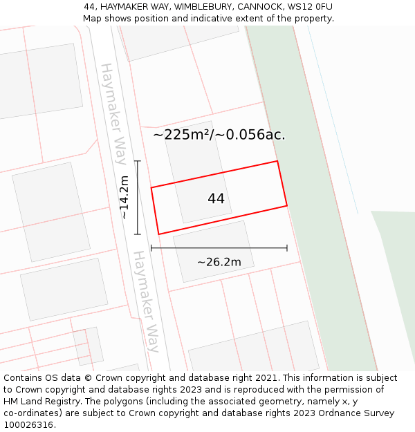 44, HAYMAKER WAY, WIMBLEBURY, CANNOCK, WS12 0FU: Plot and title map