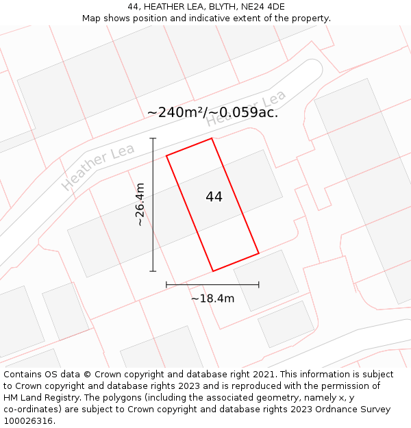 44, HEATHER LEA, BLYTH, NE24 4DE: Plot and title map