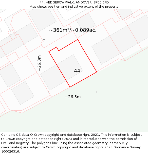 44, HEDGEROW WALK, ANDOVER, SP11 6FD: Plot and title map