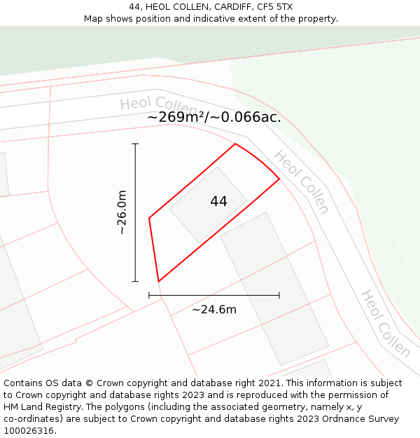 44, HEOL COLLEN, CARDIFF, CF5 5TX: Plot and title map