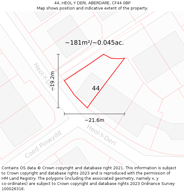 44, HEOL Y DERI, ABERDARE, CF44 0BP: Plot and title map