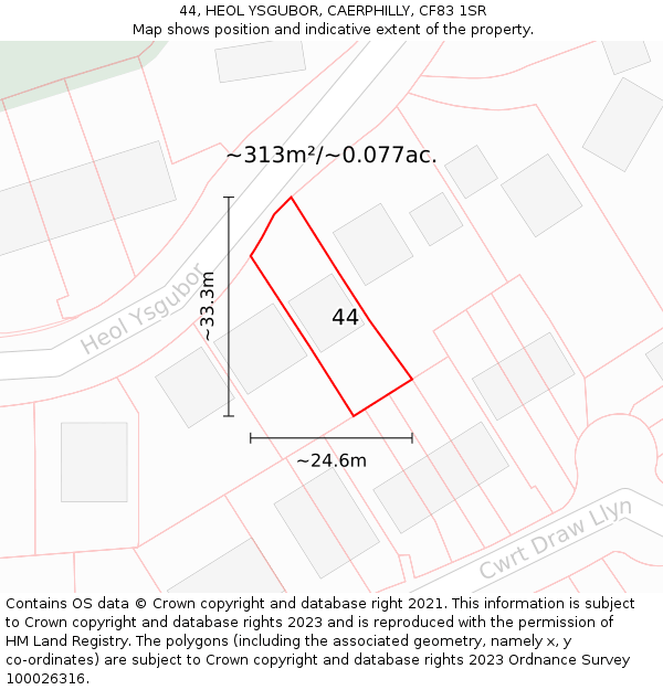 44, HEOL YSGUBOR, CAERPHILLY, CF83 1SR: Plot and title map