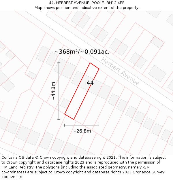 44, HERBERT AVENUE, POOLE, BH12 4EE: Plot and title map