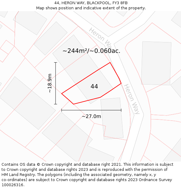 44, HERON WAY, BLACKPOOL, FY3 8FB: Plot and title map