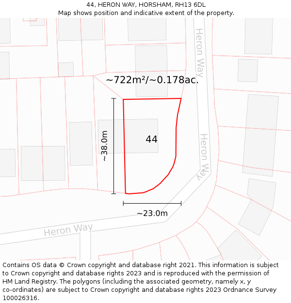 44, HERON WAY, HORSHAM, RH13 6DL: Plot and title map