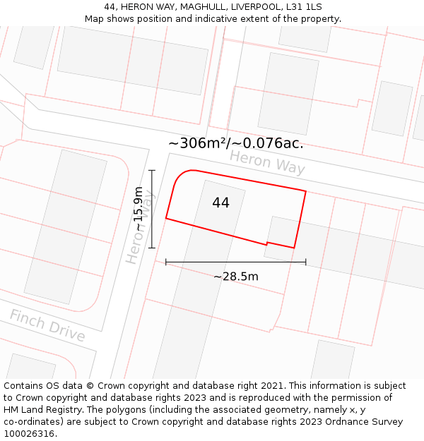 44, HERON WAY, MAGHULL, LIVERPOOL, L31 1LS: Plot and title map