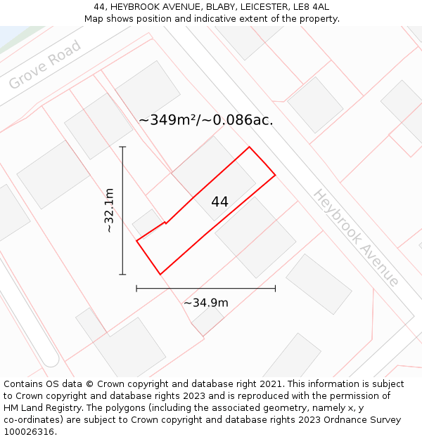 44, HEYBROOK AVENUE, BLABY, LEICESTER, LE8 4AL: Plot and title map