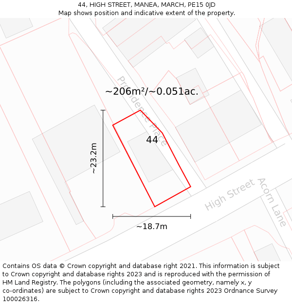 44, HIGH STREET, MANEA, MARCH, PE15 0JD: Plot and title map